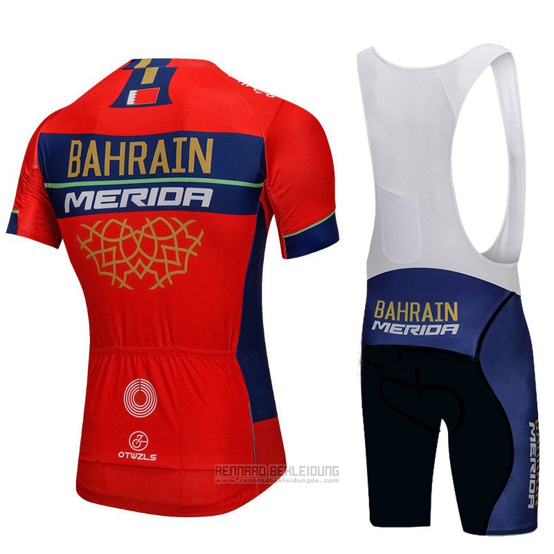 2018 Fahrradbekleidung Bahrain Merida Rot Trikot Kurzarm und Tragerhose